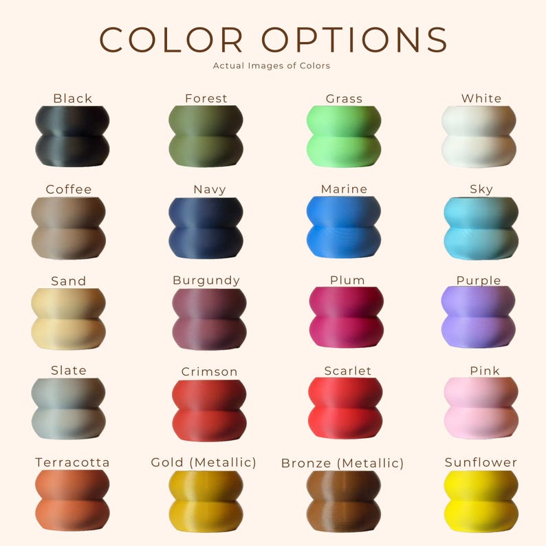 Color options chart showing 20 available colors
